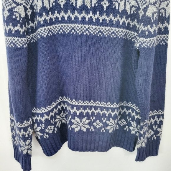 ST.JOHN’S Bay Wool Fair Isle Sweater Medium Navy Snowflake Half Zip Pullover - Picture 10 of 10